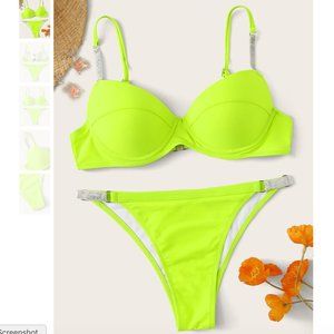 NEW Swimsuit Plain 2 pieces Set Push up Top + bikini bottom Volt Silver MEDIUM